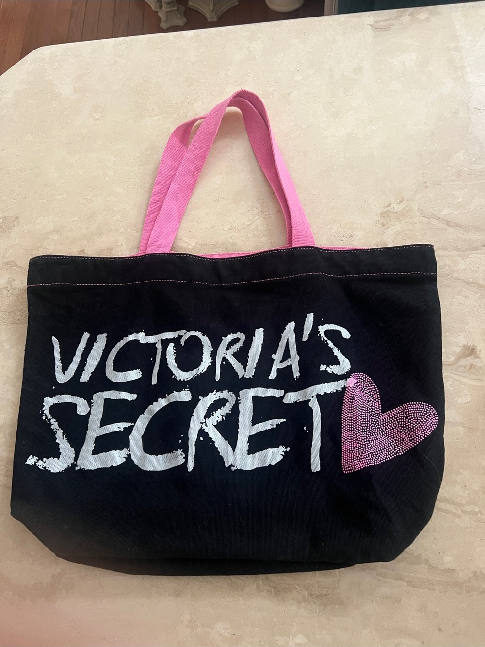 Victoria's Secret Black Tote with Pink Handles and Heart